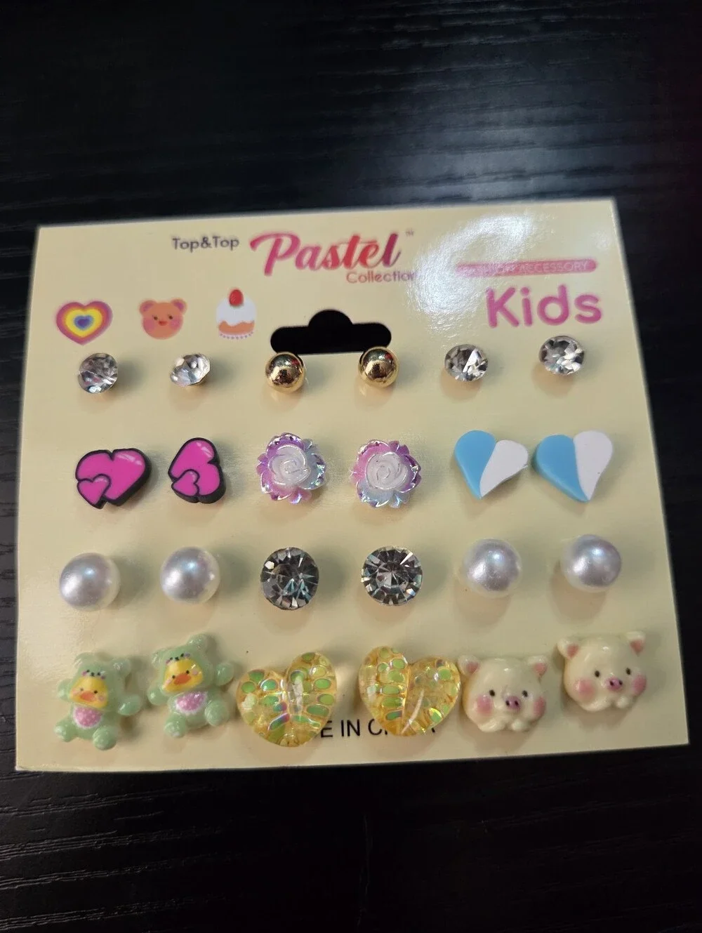 Pastel Kids Earring Set – Mixed Pastel Hearts, Pearls & Studs-Blue/White Hearts